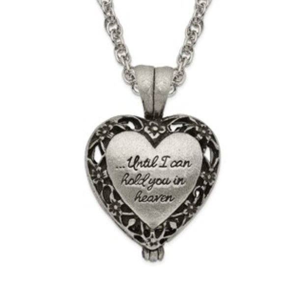 Antiqued Silver-tone I'll Hold You In My Heart Ash Holder Heart w 24" Necklace - Picture 2 of 7